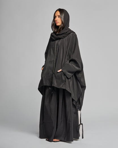 Modest Streetwear Black Abaya Set with Zip Jacket and Skirt