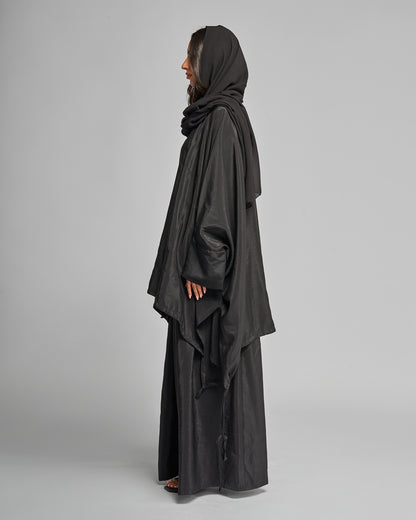 Modest Streetwear Black Abaya Set with Zip Jacket and Skirt