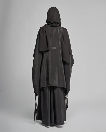 Modest Streetwear Black Abaya Set with Zip Jacket and Skirt