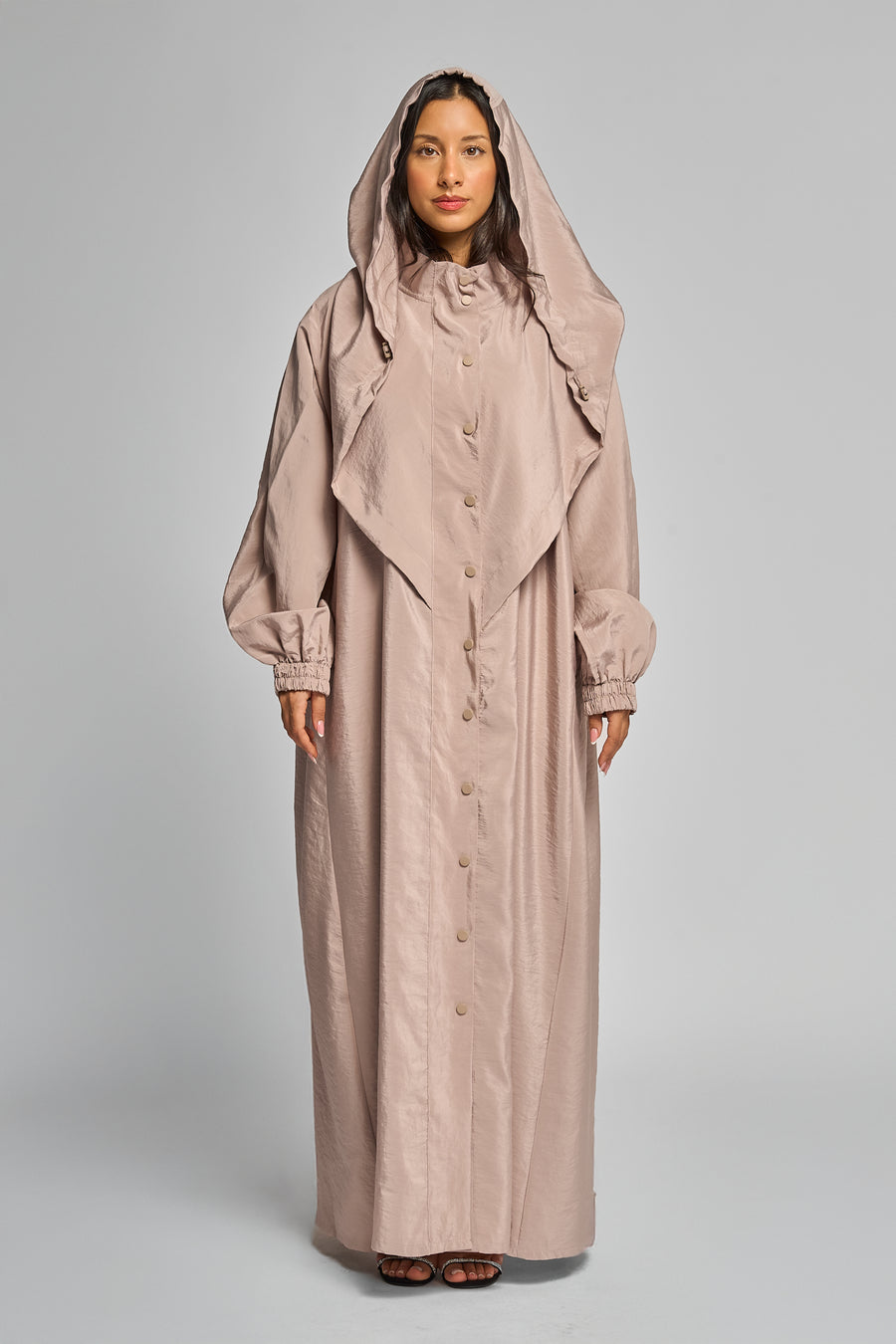 Hooded Button Down Modern Streetwear Beige Abaya