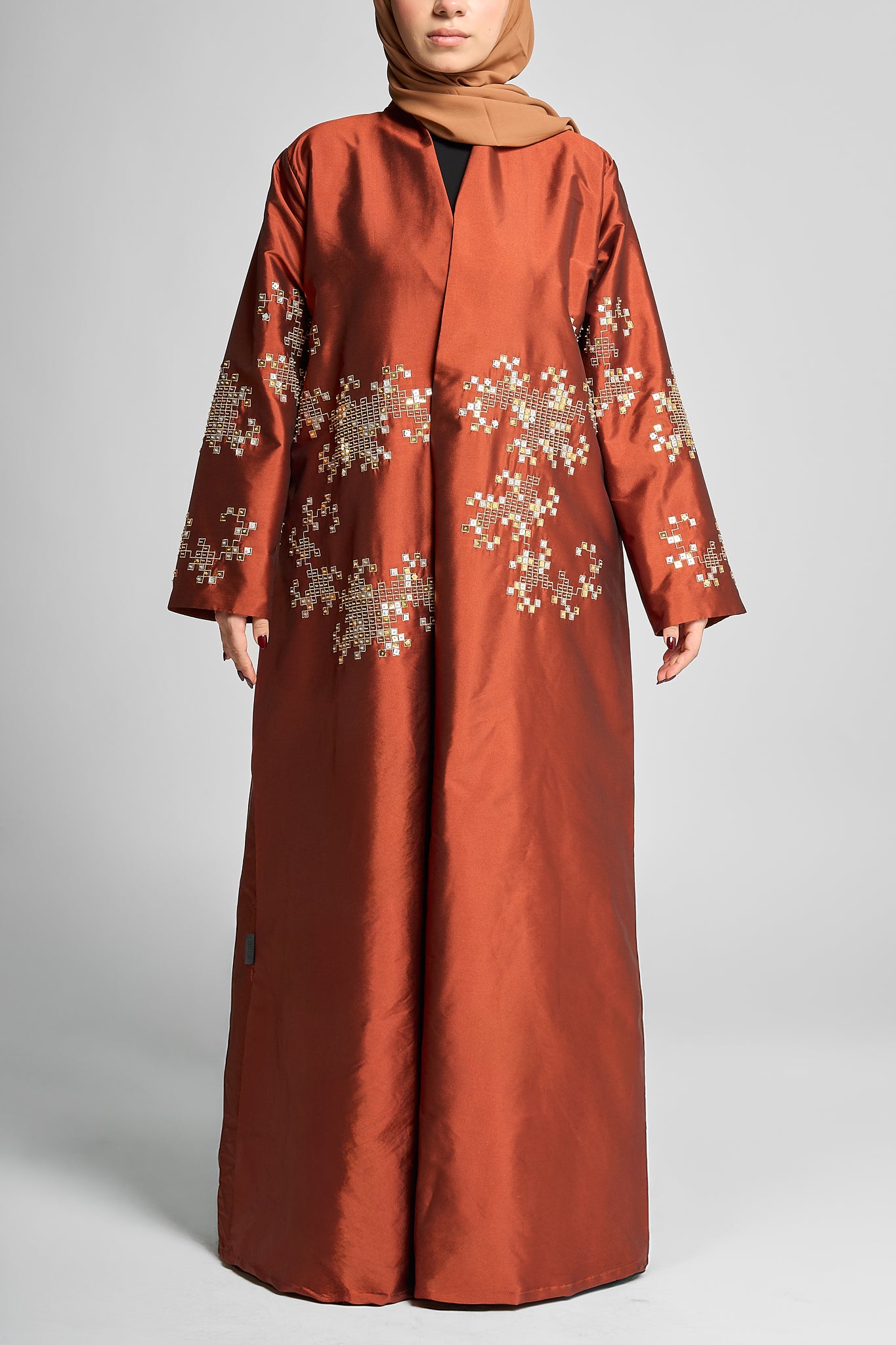 Luxury Embroidered Taffeta Abaya with Handwork Detailing