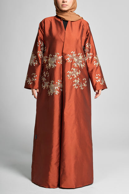 Luxury Embroidered Taffeta Abaya with Handwork Detailing