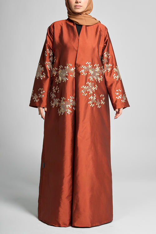 Luxury Embroidered Taffeta Abaya with Handwork Detailing