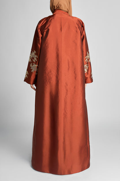 Luxury Embroidered Taffeta Abaya with Handwork Detailing