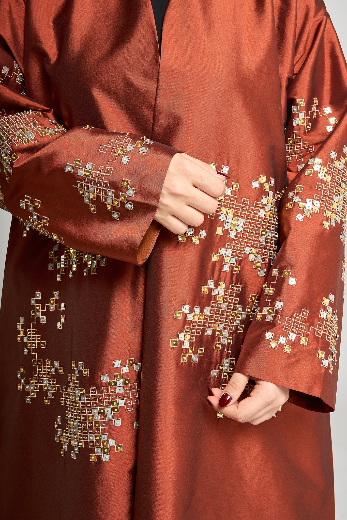 Luxury Embroidered Taffeta Abaya with Handwork Detailing