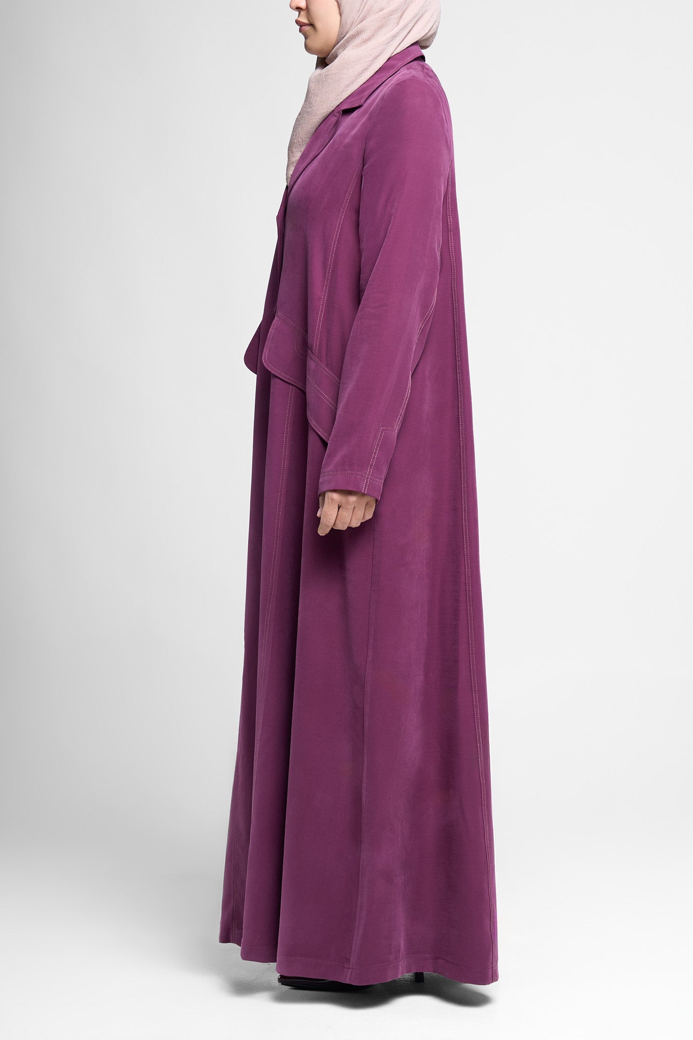 Mauve Tailored Panel Abaya with Covered Buttons