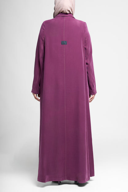 Mauve Tailored Panel Abaya with Covered Buttons
