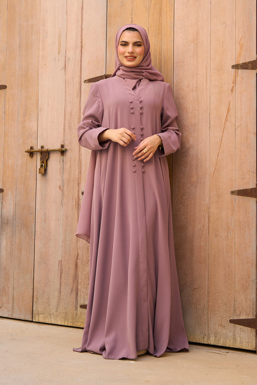 Soft Crepe Mauve Abaya with Stylish Button Trims
