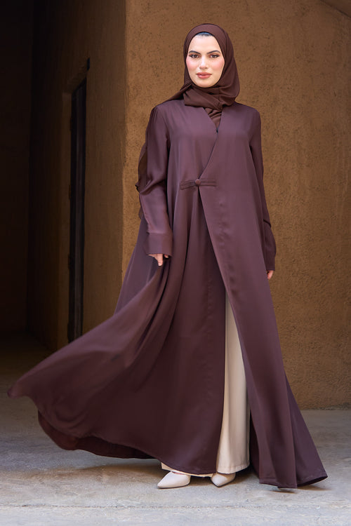 Modern Wrap-Style Brown Abaya with Soft Flow