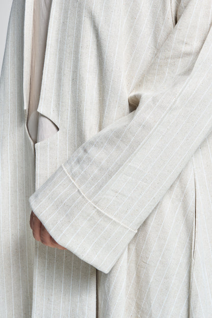 عباية مفتوحة باللون العاجي مقلمة - مزيج من الكتان