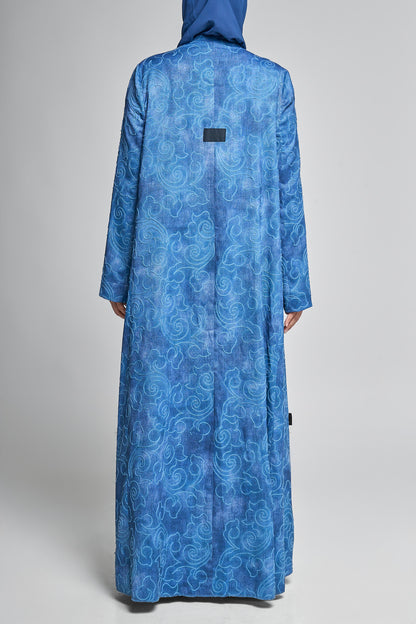 عباية مفتوحة مطرزة باللون الأزرق السماوي - نسيج فاخر باللون الأزرق الداكن