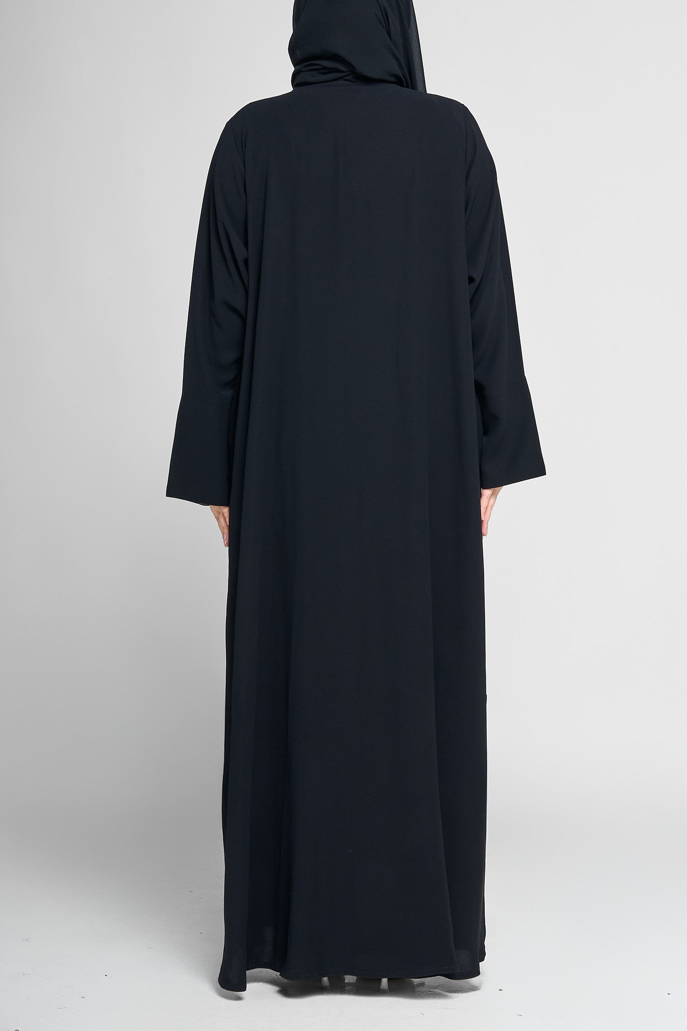 Classic Black Draped Abaya with Cream Rope Accent