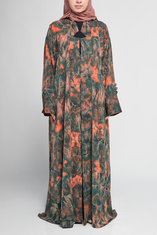 Abstract Pattern Wrap-Style Abaya with Side Tie Detail – hover image
