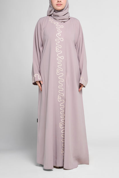 Embroidered Wave-Trim Front-Open Abaya with Sleeve Detailing