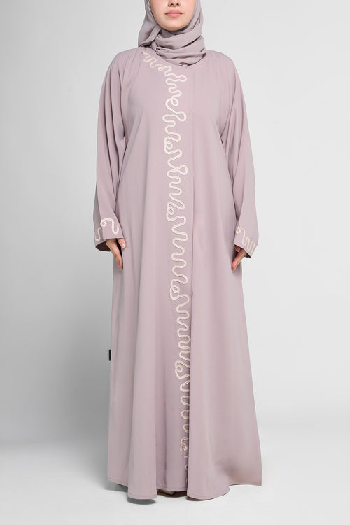 Embroidered Wave-Trim Front-Open Abaya with Sleeve Detailing