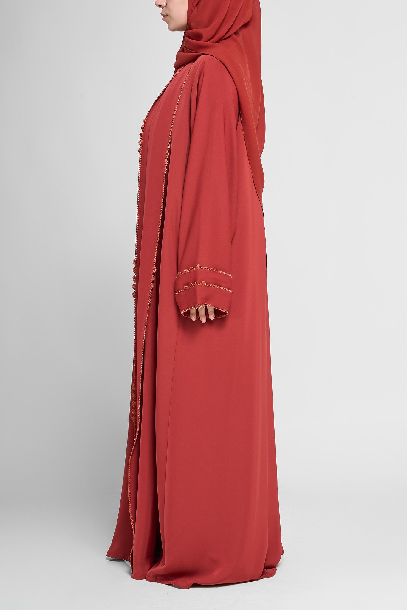 Front-Draped Abaya with Vertical Beaded Embellishment Strands