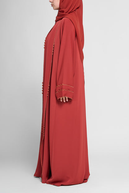 Front-Draped Abaya with Vertical Beaded Embellishment Strands