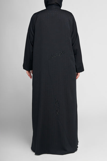 Black Classic Close Abaya with Beaded Vine Embellishments