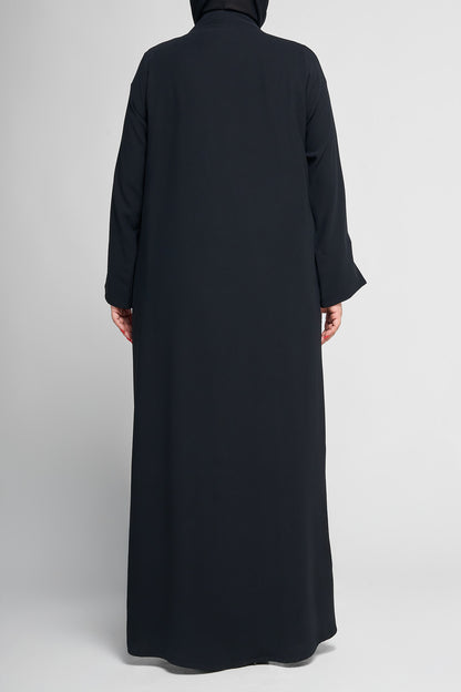 Two-Tone Floral Embroidered Abaya with Scalloped Front Panel