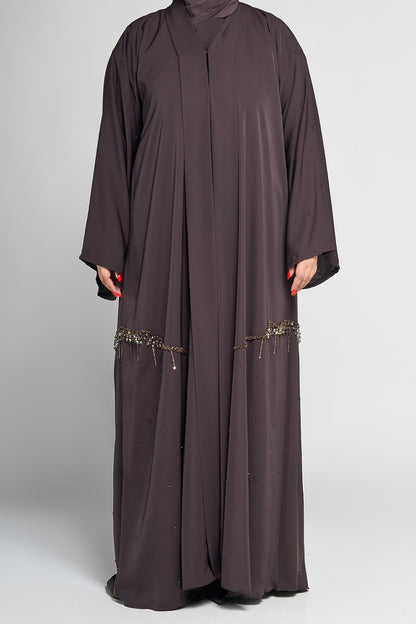 Embellished Droplet Beadwork Abaya with Scattered Crystal Accents