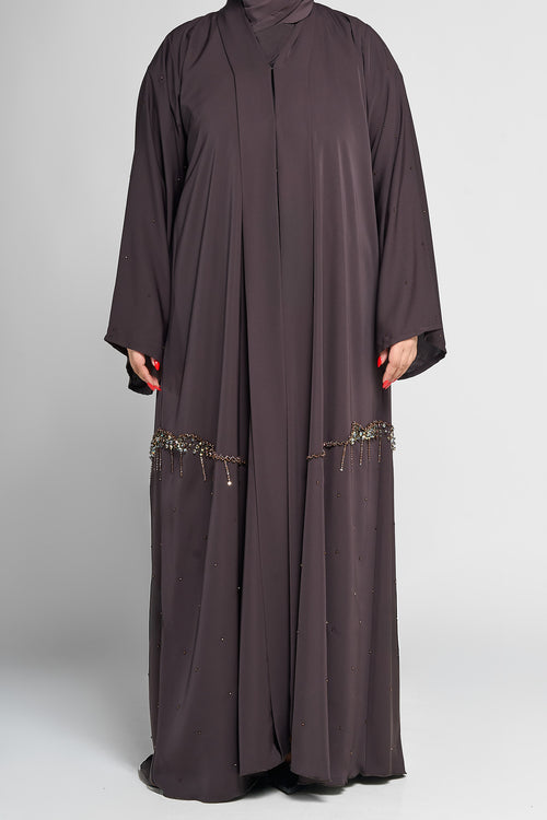 Embellished Droplet Beadwork Abaya with Scattered Crystal Accents