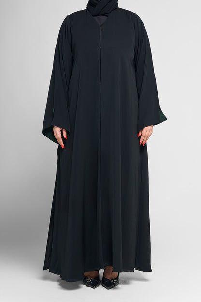Classic Minimalist Black Abaya with Clean Front & Flared Sleeves