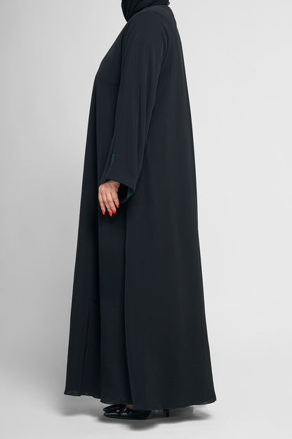 Classic Minimalist Black Abaya with Clean Front & Flared Sleeves