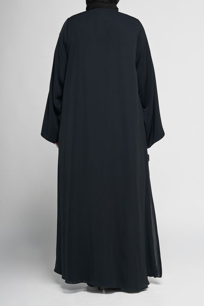Classic Minimalist Black Abaya with Clean Front & Flared Sleeves