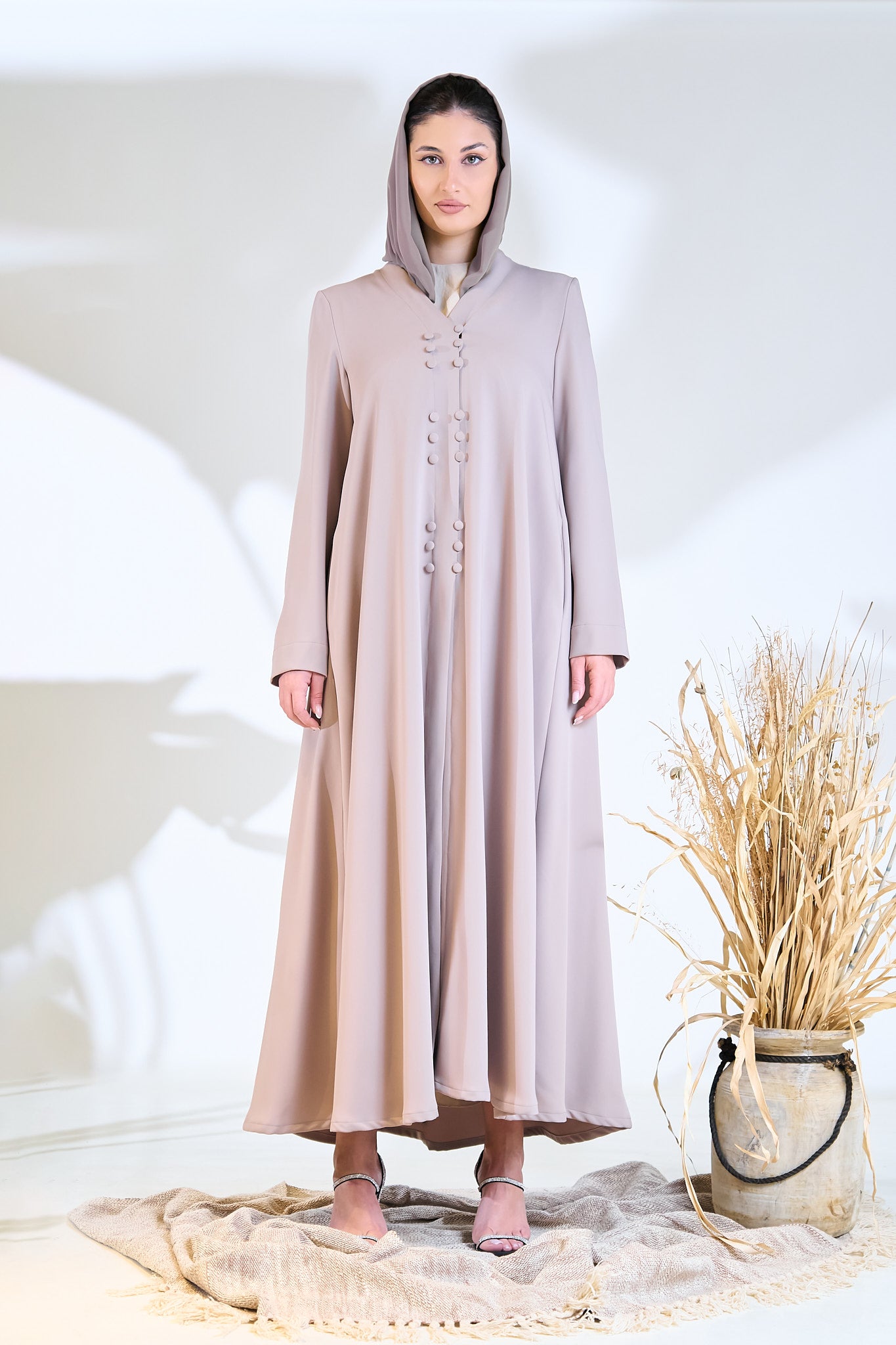 Soft Crepe Mauve Abaya with Stylish Button Trims