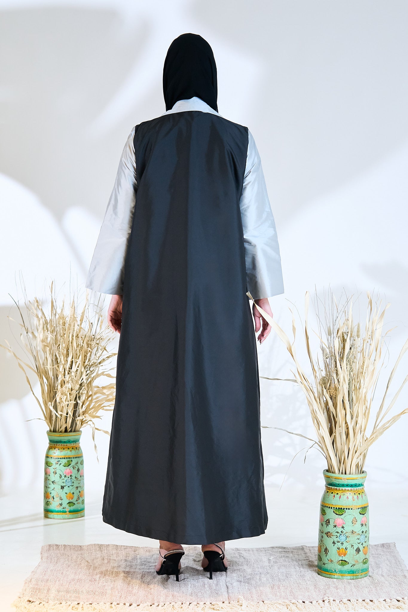 Two-Tone Abaya with Hand-Embellished Radiant Burst Motifs