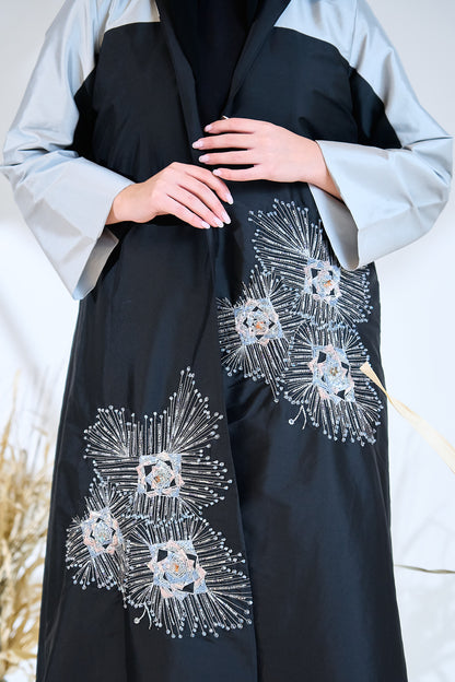 Two-Tone Abaya with Hand-Embellished Radiant Burst Motifs