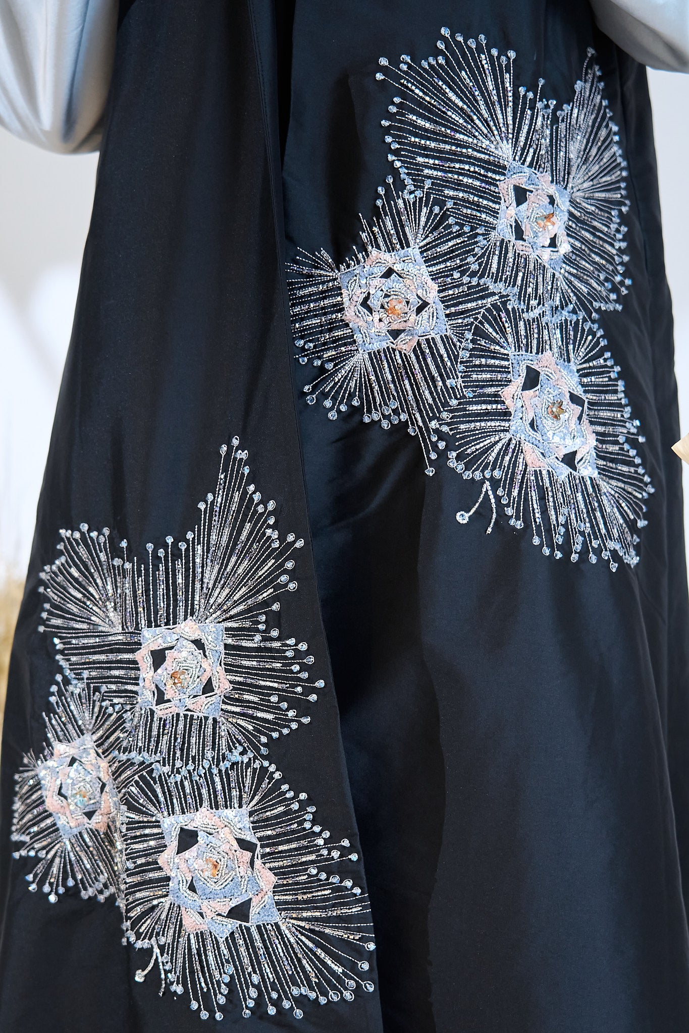 Two-Tone Abaya with Hand-Embellished Radiant Burst Motifs