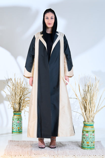 Premium Dual-Tone Structured Elegance Abaya in Black & Beige