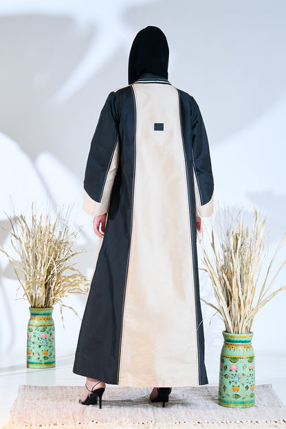 Premium Dual-Tone Structured Elegance Abaya in Black & Beige