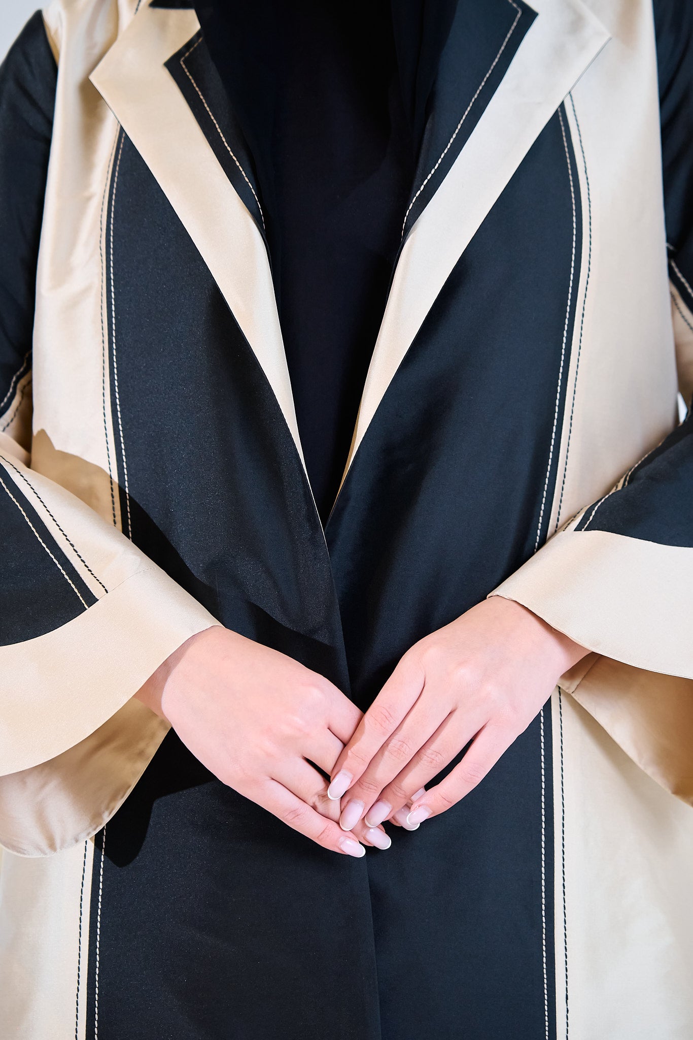 Premium Dual-Tone Structured Elegance Abaya in Black & Beige