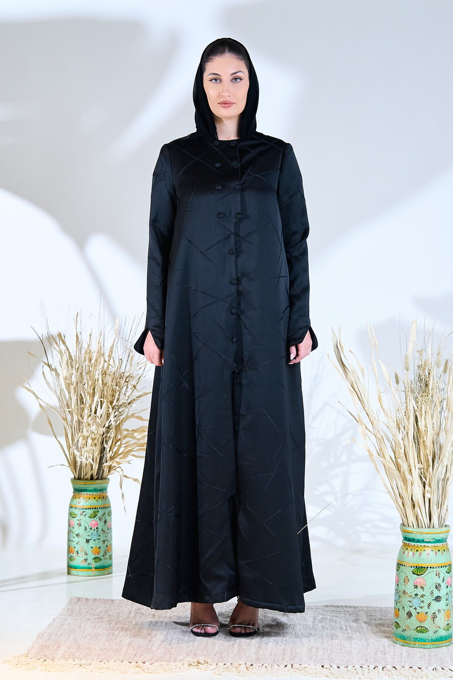 Midnight Geometry Textured Black Abaya