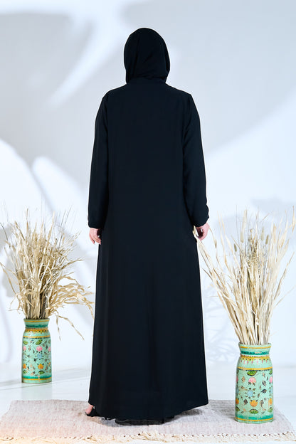 Midnight Petals Waist-Embroidered Abaya