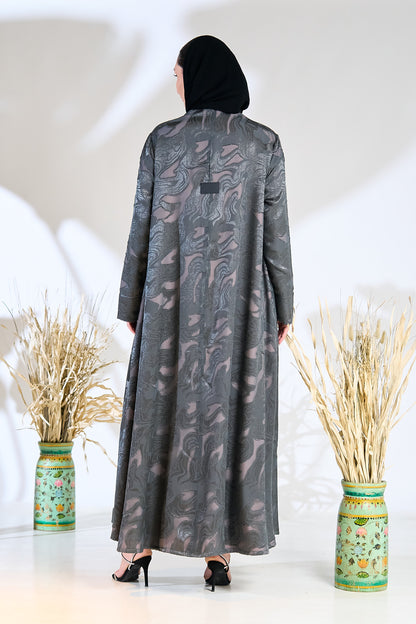 عباية جاكار أنيقة باللون الفضي والرمادي