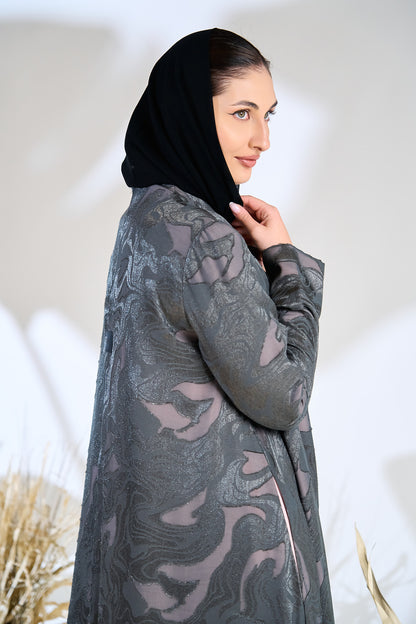 عباية جاكار أنيقة باللون الفضي والرمادي