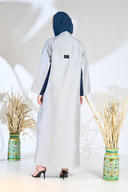 Blue Wave-Inspired Embroidered Abaya in Dual-Tone Panels