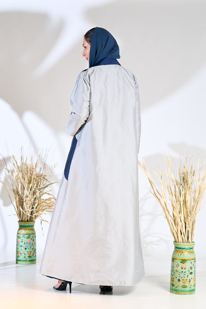 Two-Tone Sapphire Wave Abaya in Textured Taffeta with Sculpted Panel Design