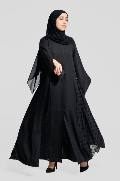 كلاسيك أسود أبايا مع لوحات منقوشة