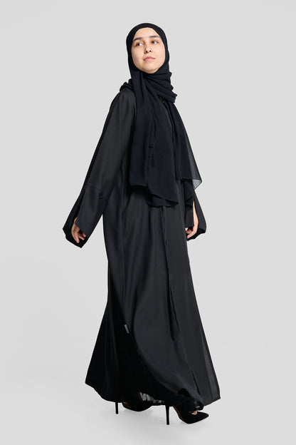 كلاسيك أسود أبايا مع لوحات منقوشة