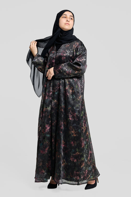 Premium Abaya with Abstract Multi-color Print