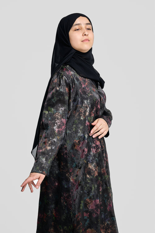 Premium Abaya with Abstract Multi-color Print – hover image