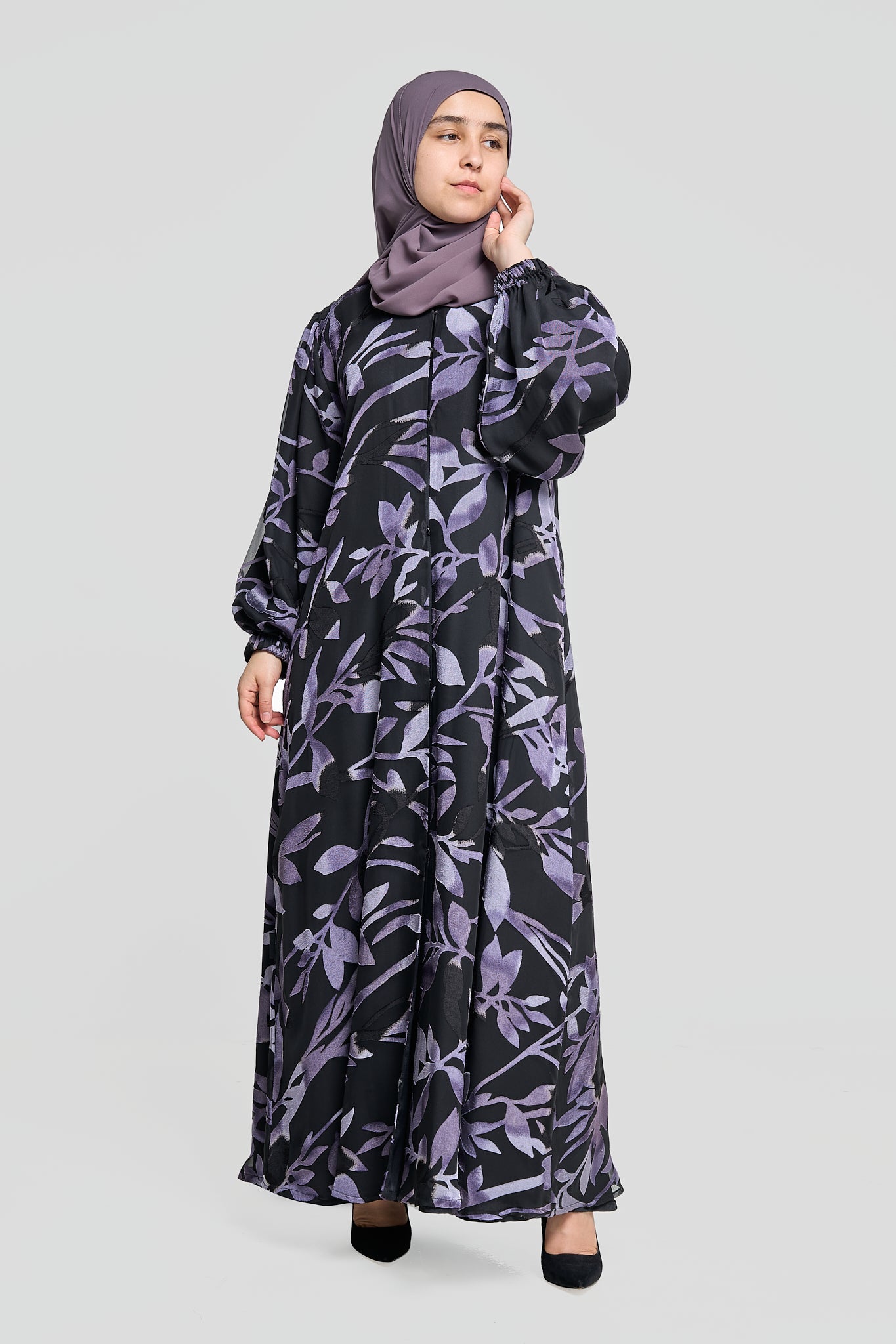 Printed Abaya with Leaf Motif