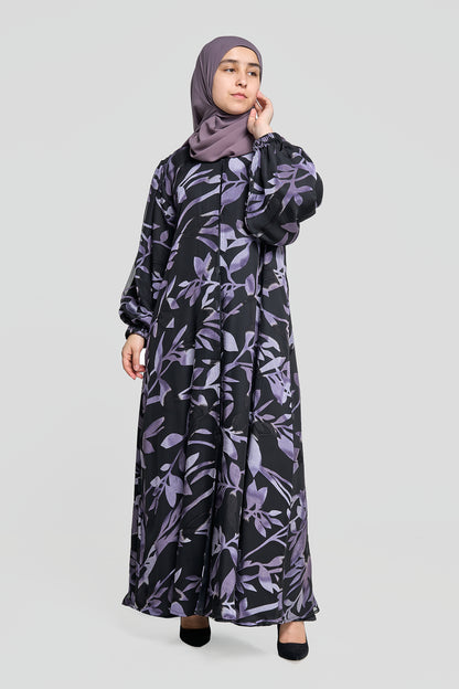 Printed Abaya with Leaf Motif