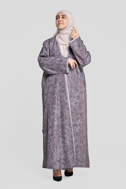Open Abaya with Cracked Marble Print