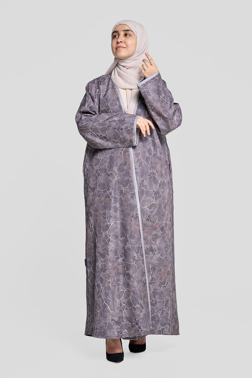 Open Abaya with Cracked Marble Print