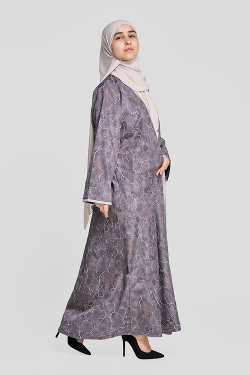 Open Abaya with Cracked Marble Print – hover image